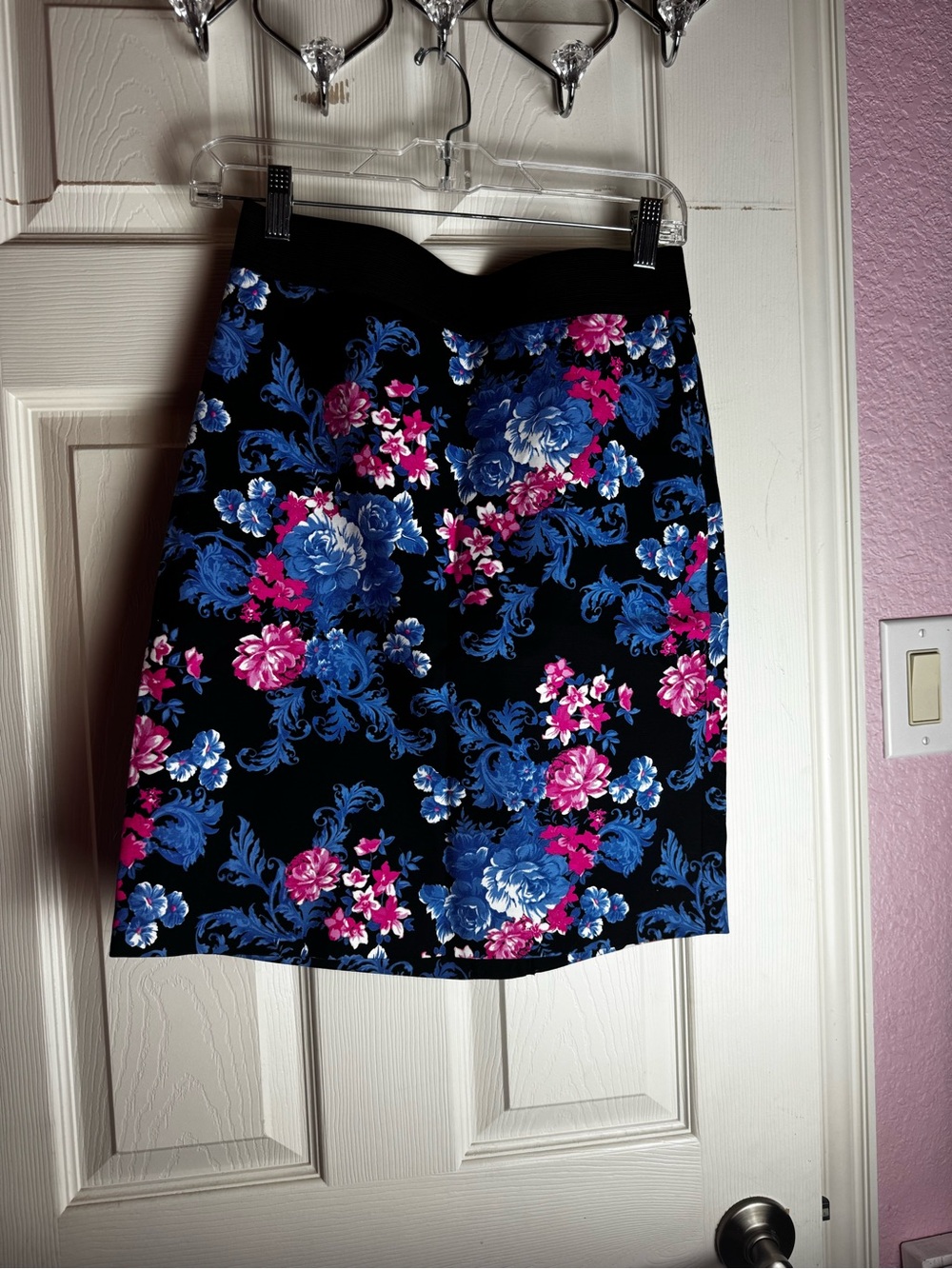 Investments Black Pencil Skirt with Blue and Pink Floral Print